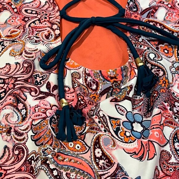 Wonderfly One Piece Halter Lace-Up Back Strappy Swimsuit Paisley Print - Picture 6 of 10